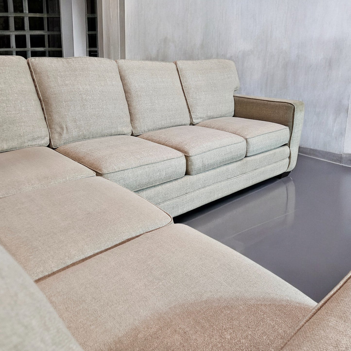 Sectional L Shape Bassett Light Beige Fabric