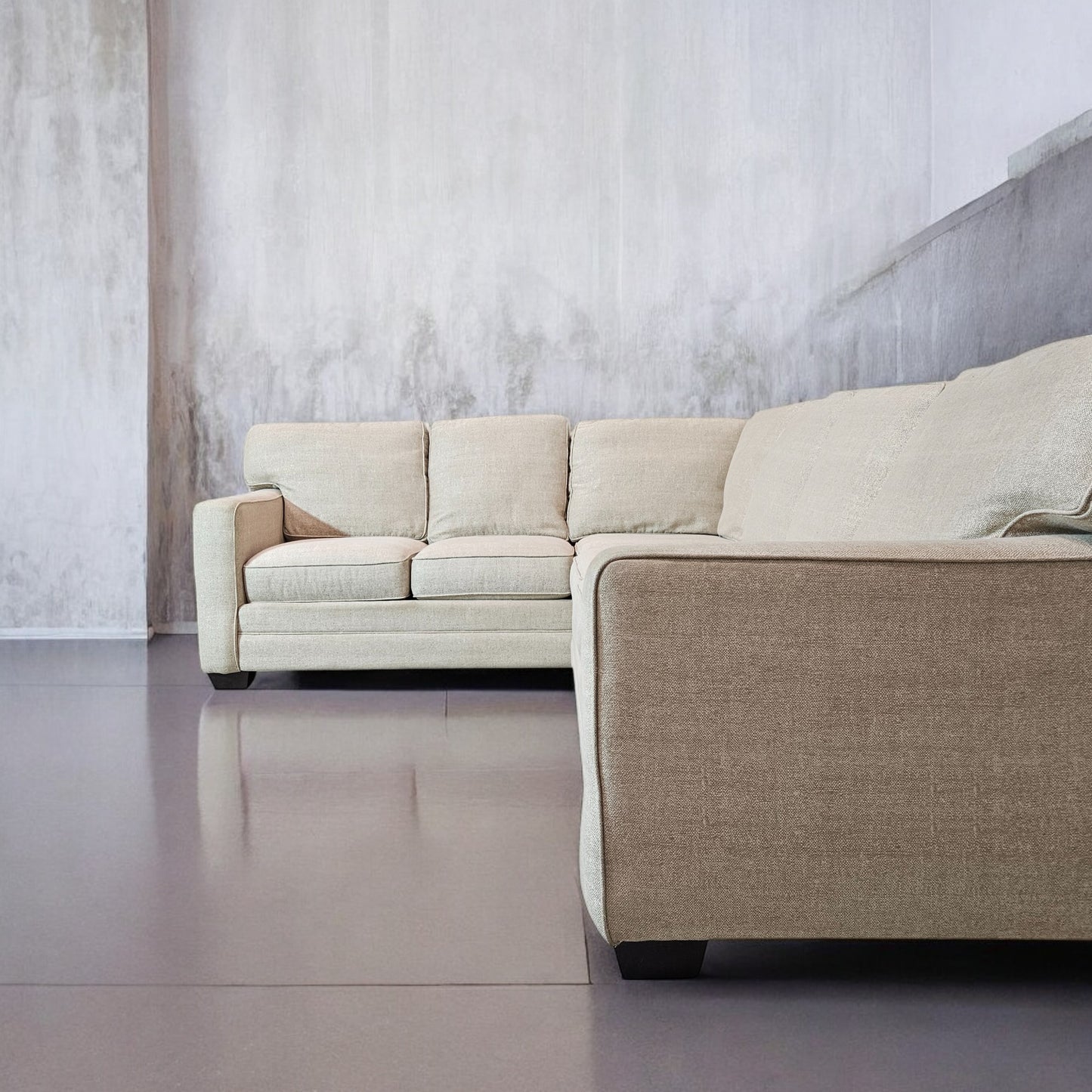 Sectional L Shape Bassett Light Beige Fabric