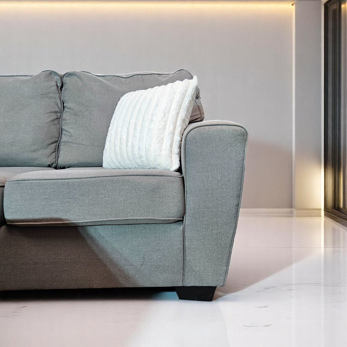 Ashleys Medium Gray Fabric Sectional L Shape + Ottoman