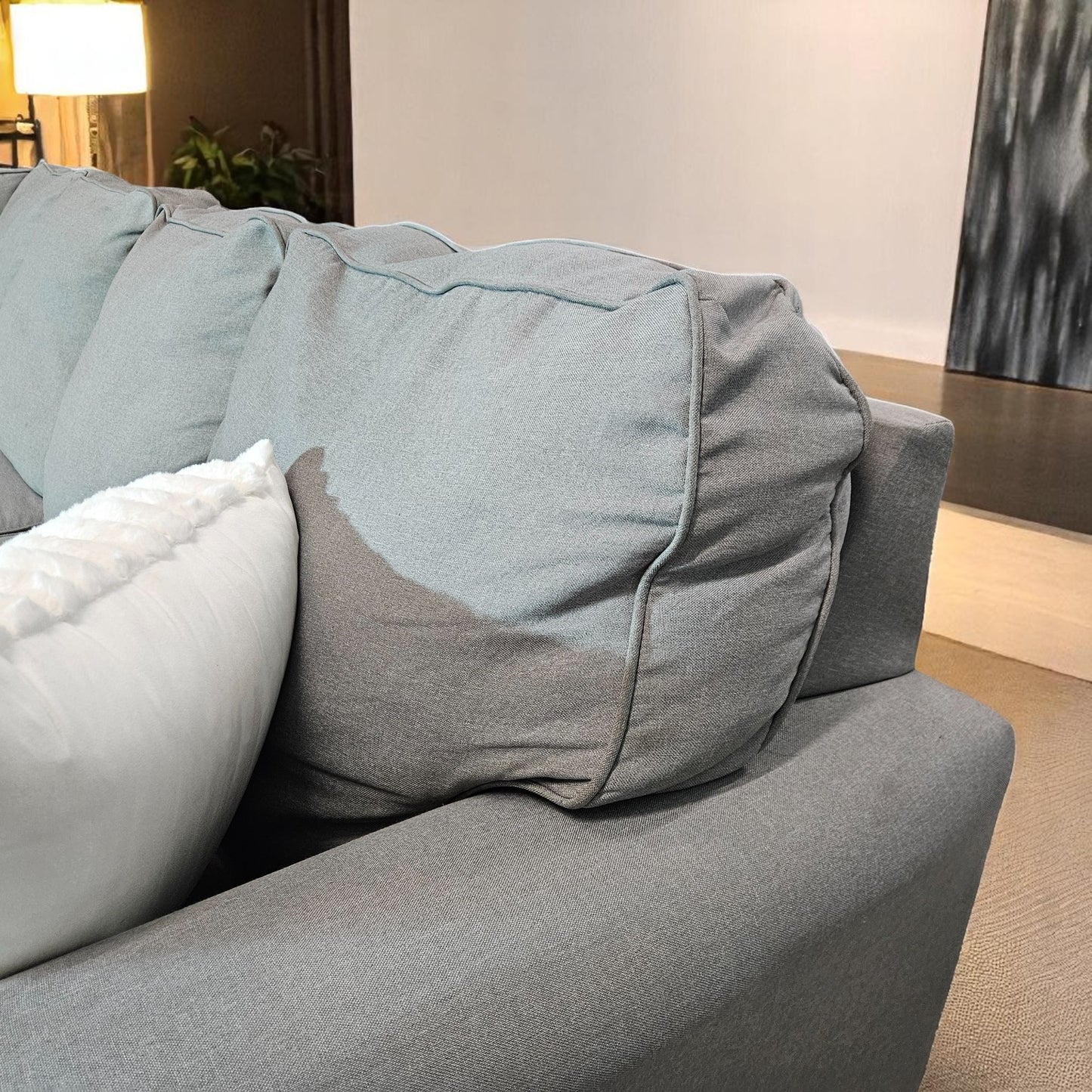 Ashleys Medium Gray Fabric Sectional L Shape + Ottoman