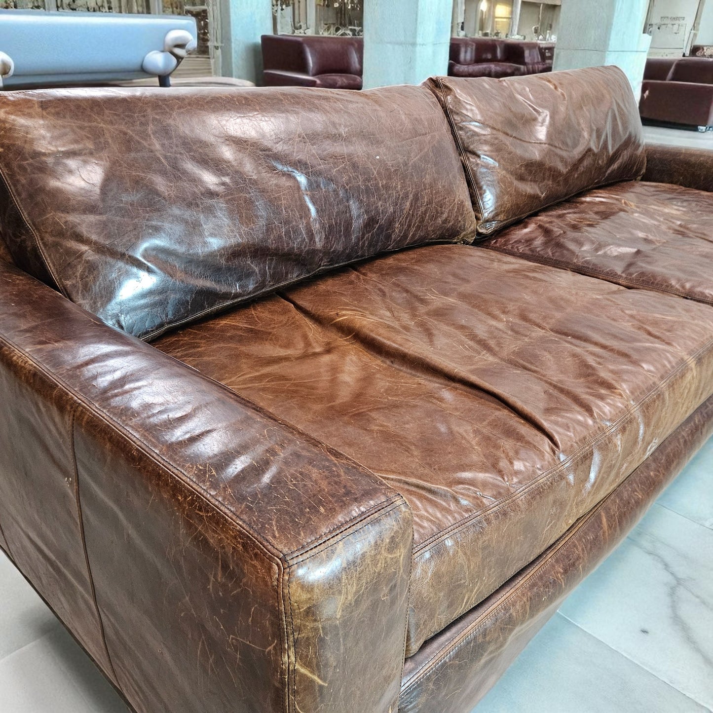 Restoration Hardware Restoration Hardware 9' Maxwell Full Grain Leather Couch Sofa