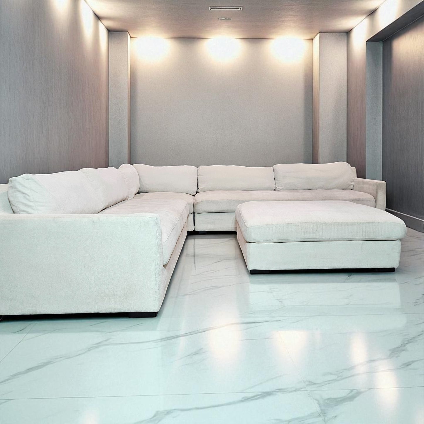 Contemporary White Sectional + Ottoman