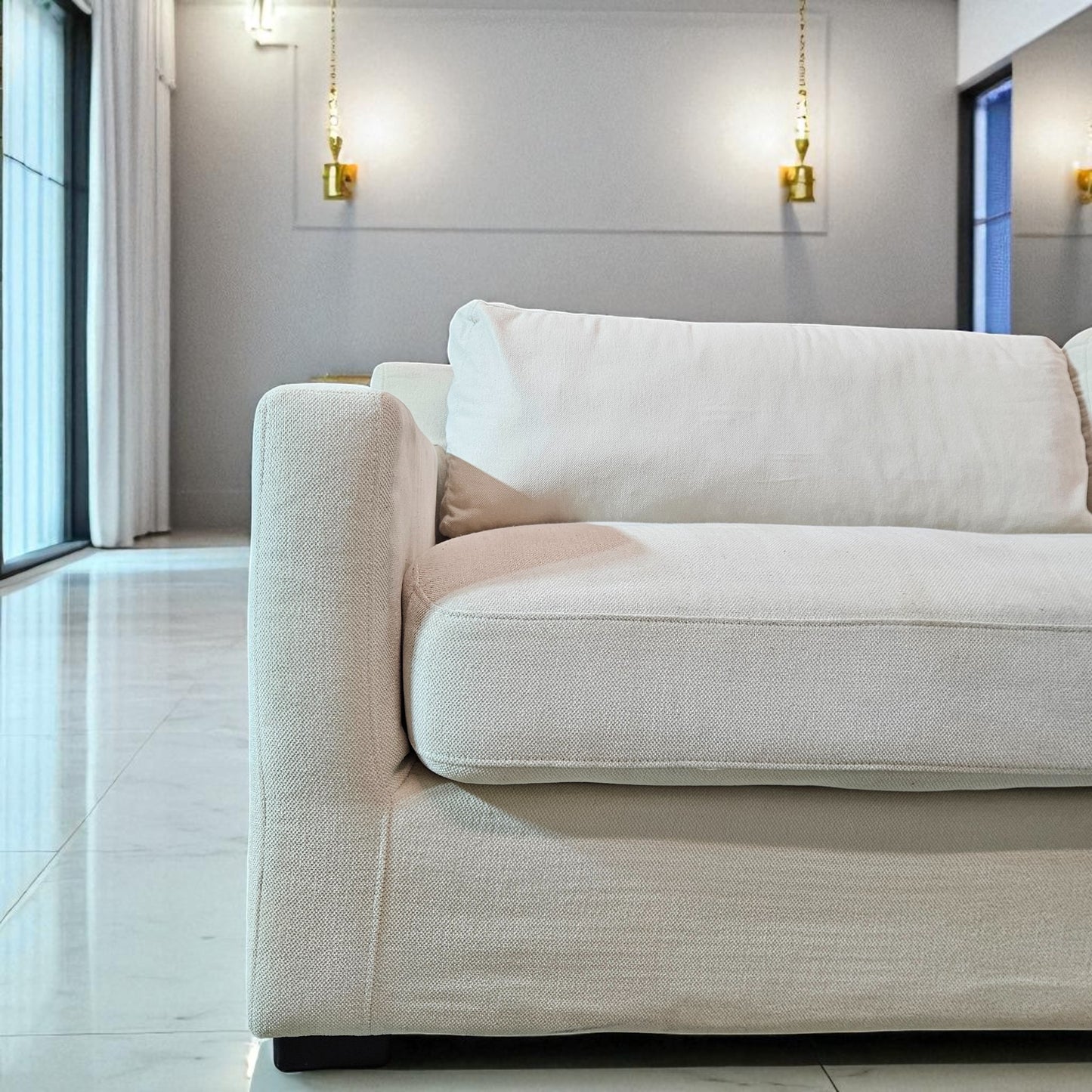 Contemporary White Sectional + Ottoman