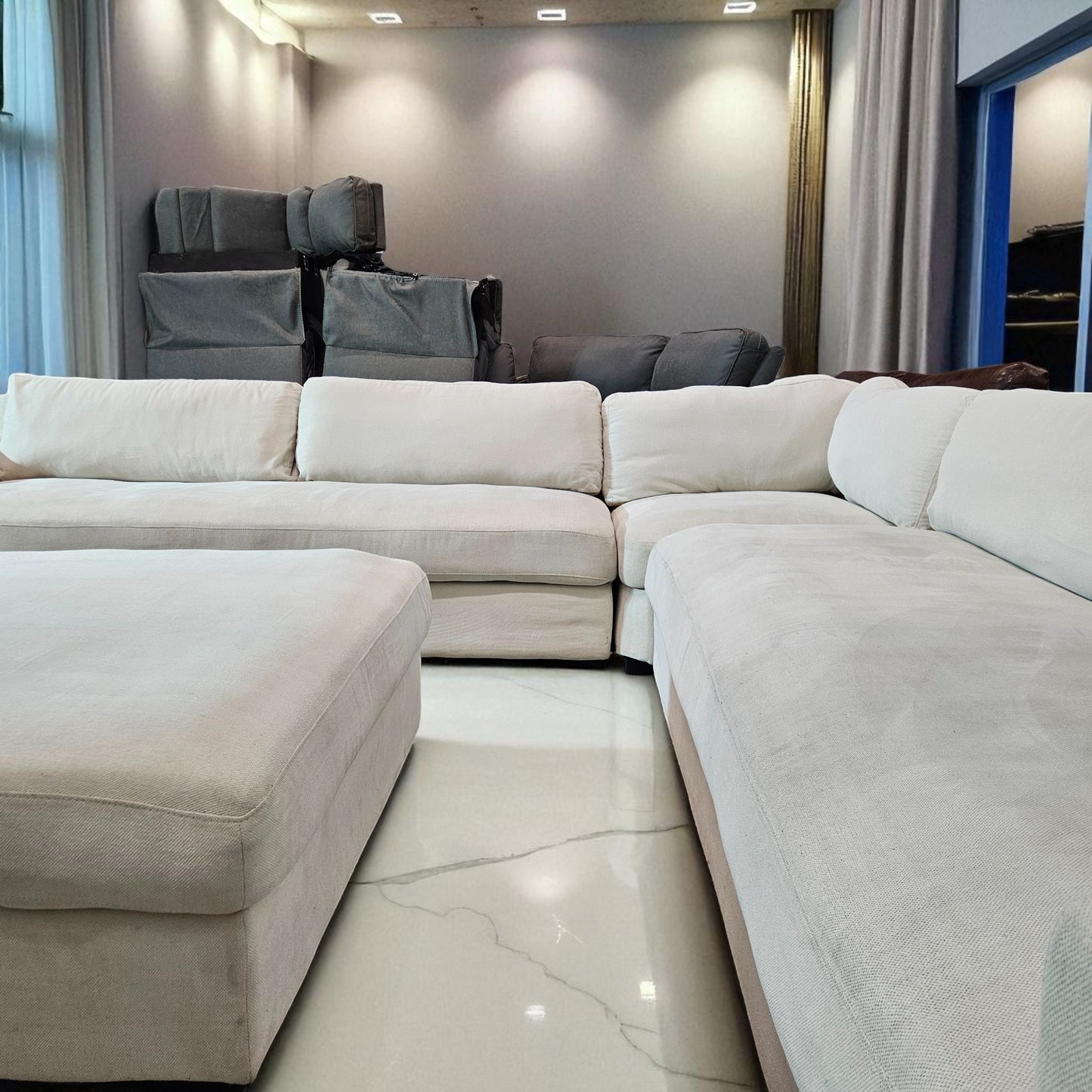 Contemporary White Sectional + Ottoman