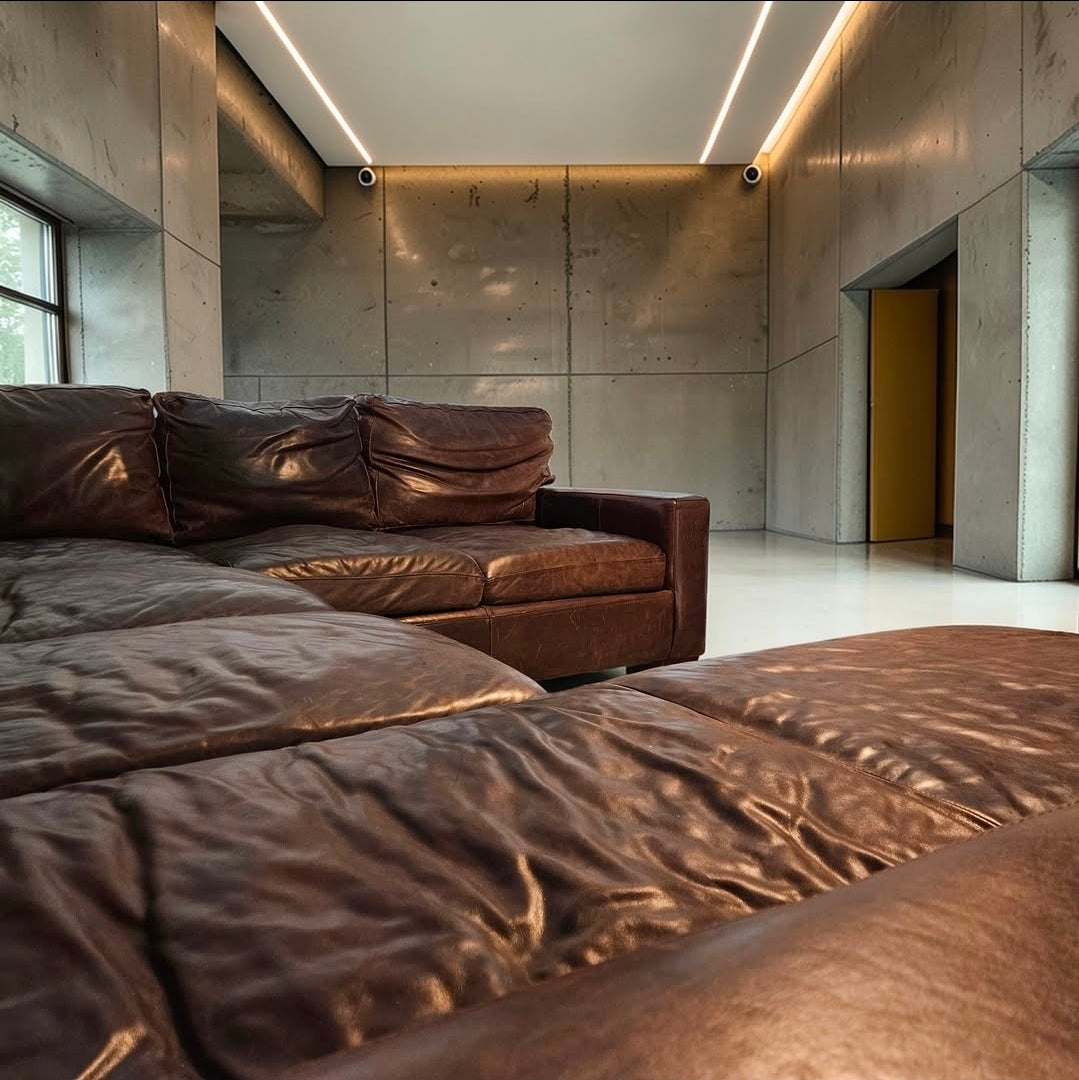 U Shaped Sectional $10K American Leather Brown Full Grain Leather