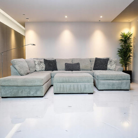 Broyhill Light Gray Fabric Sectional U Shape + Storage Ottoman