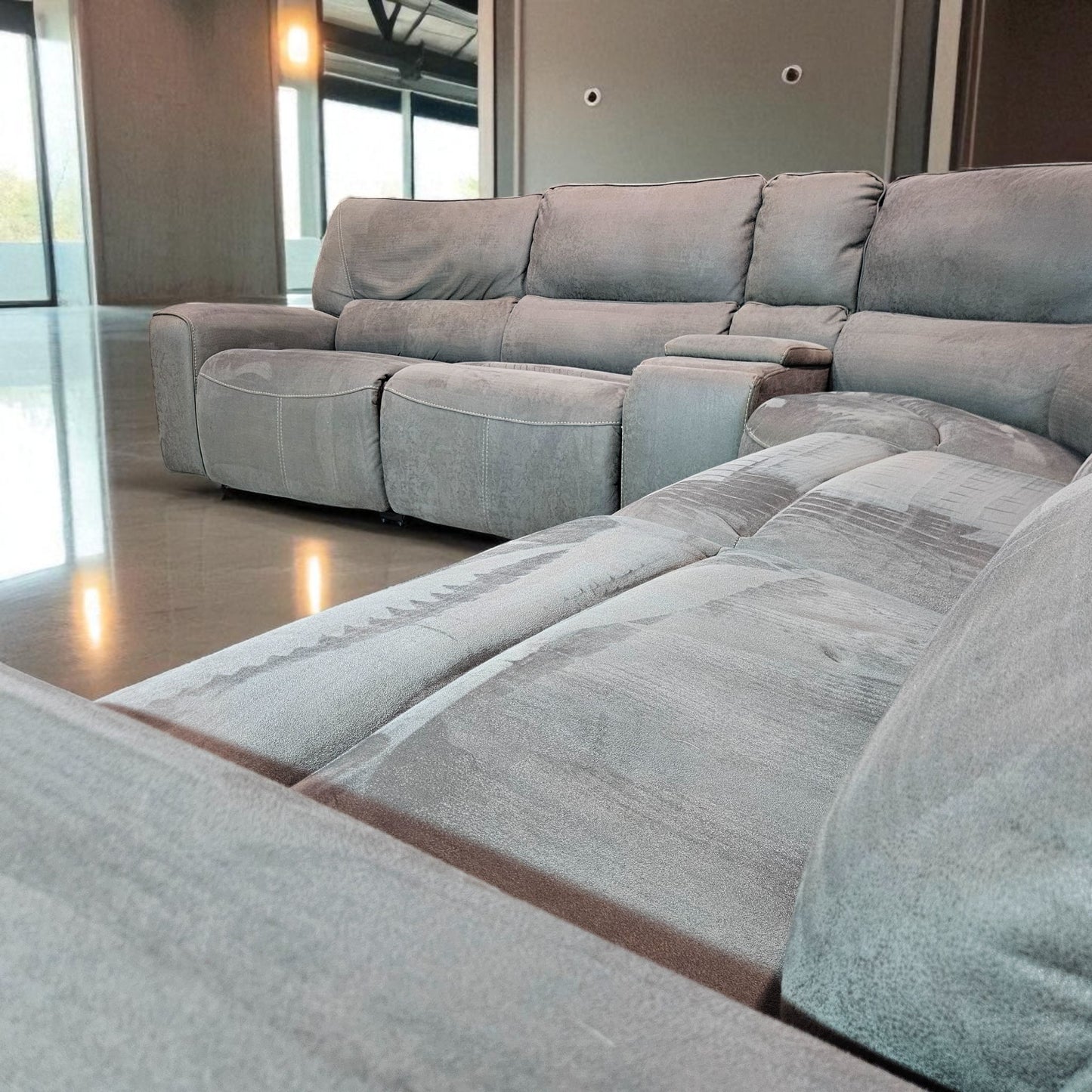 Gray Electric Recliner Sectional L Shape