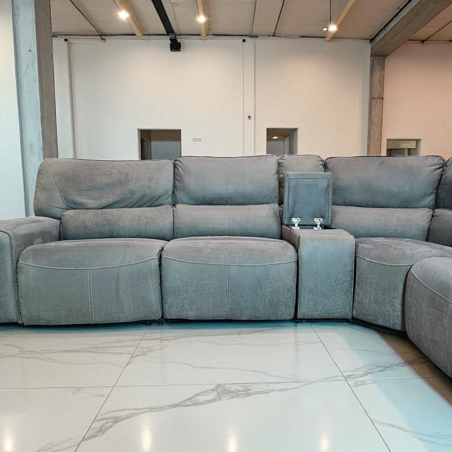 Gray Electric Recliner Sectional L Shape