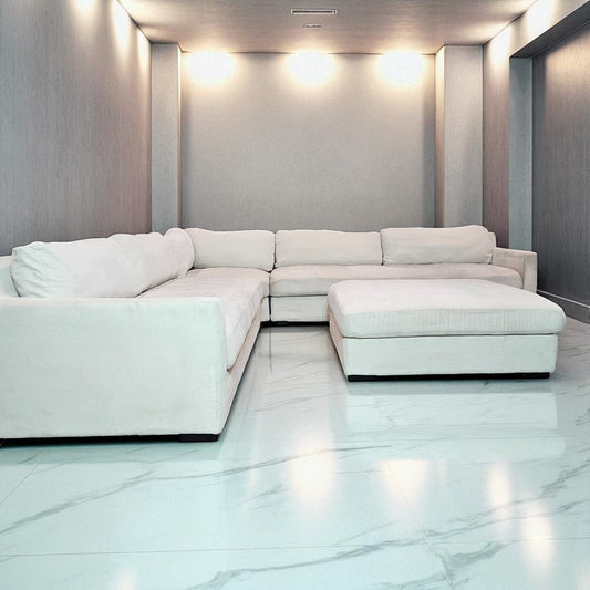 Contemporary White Sectional + Ottoman
