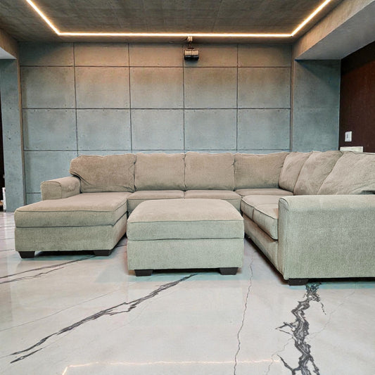 U-Chaise Sectional Fabric Light Beige + Storage Ottoman Ashley's