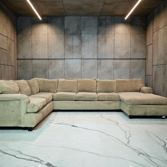 U Chaise Sectional Down Filled Corduroy Fabric Light Beige