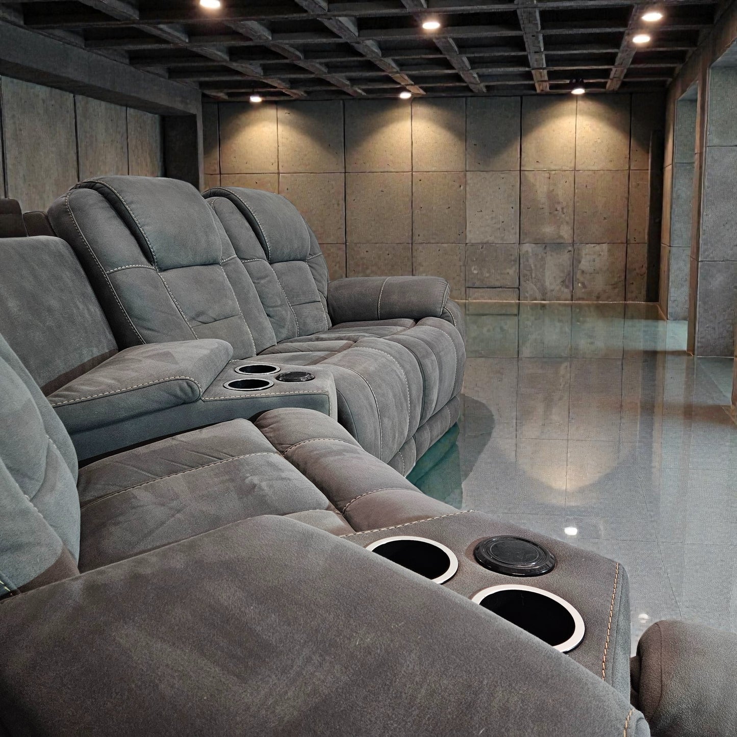 Triple Electric Recliner + 2 Wireless Phone Chargers + 2 USB Ports + Console Storage Fabric Gray