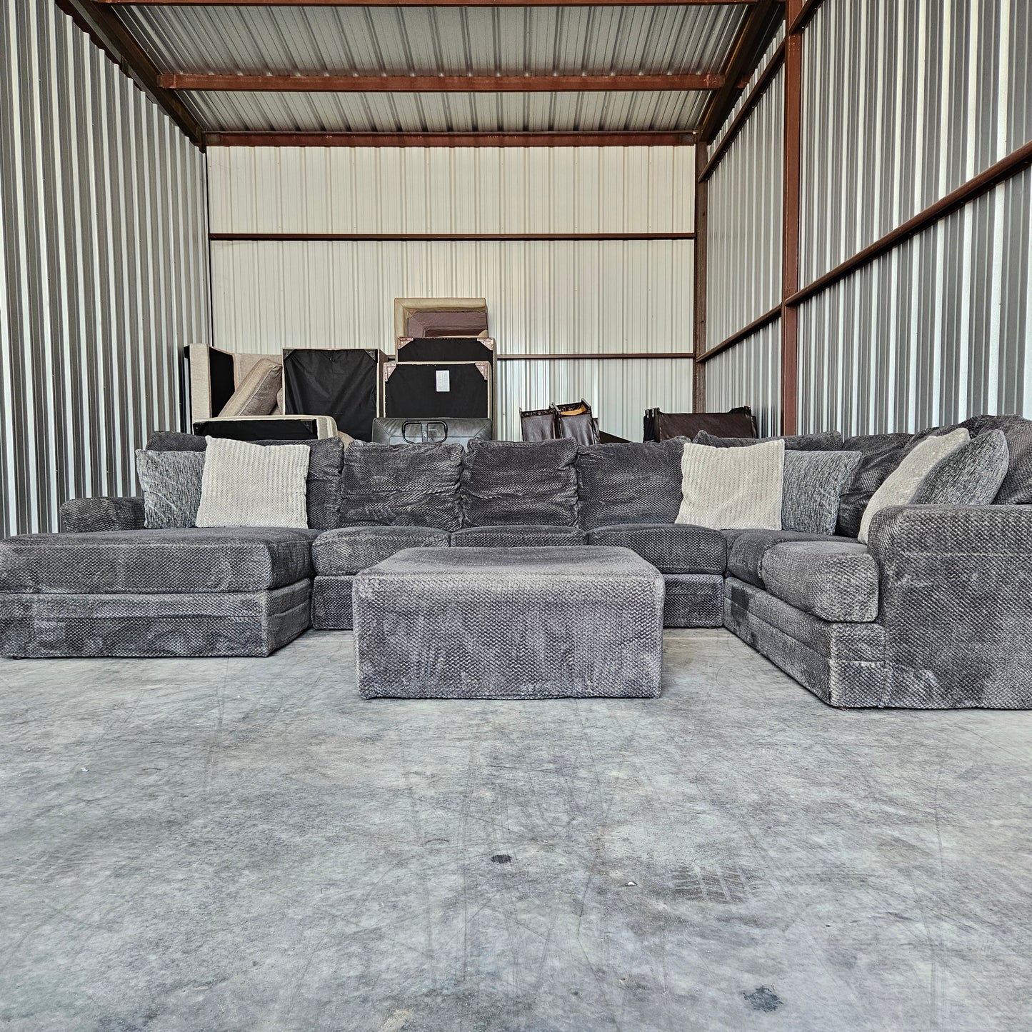 U Chaise Sectional Fleece Dark Gray + Ottoman  for sale!
