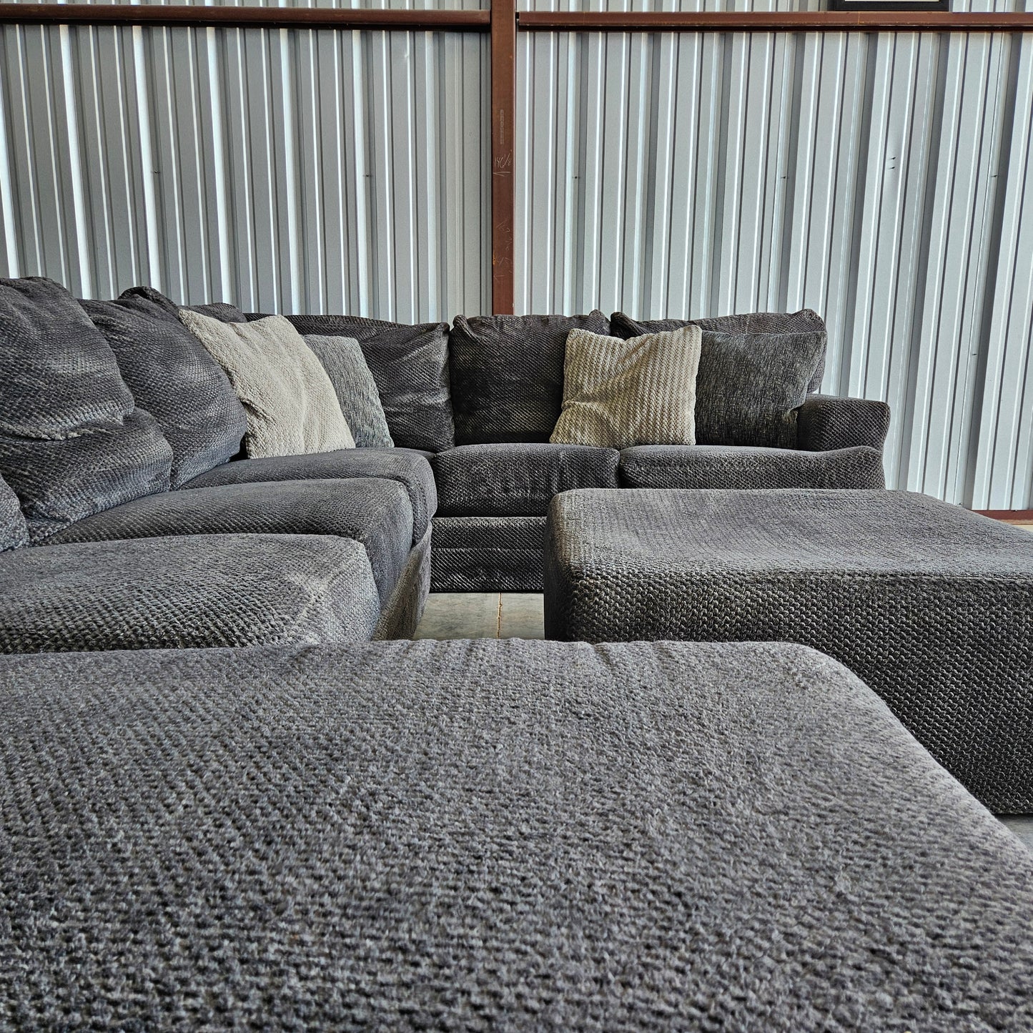 U Chaise Sectional Fleece Dark Gray + Ottoman  for sale!