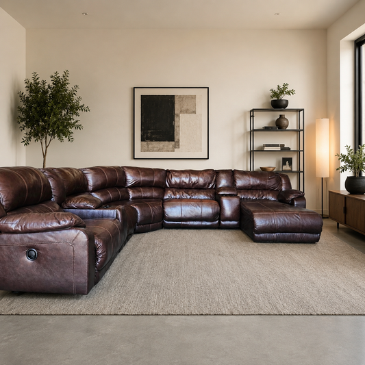 Triple Recliner U Chaise Sectional  Brown Leather