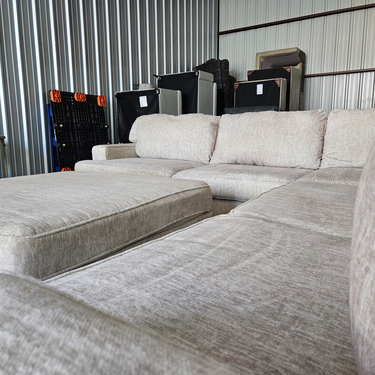 L Shape Sectional  Light Gray Fleece + Ottoman