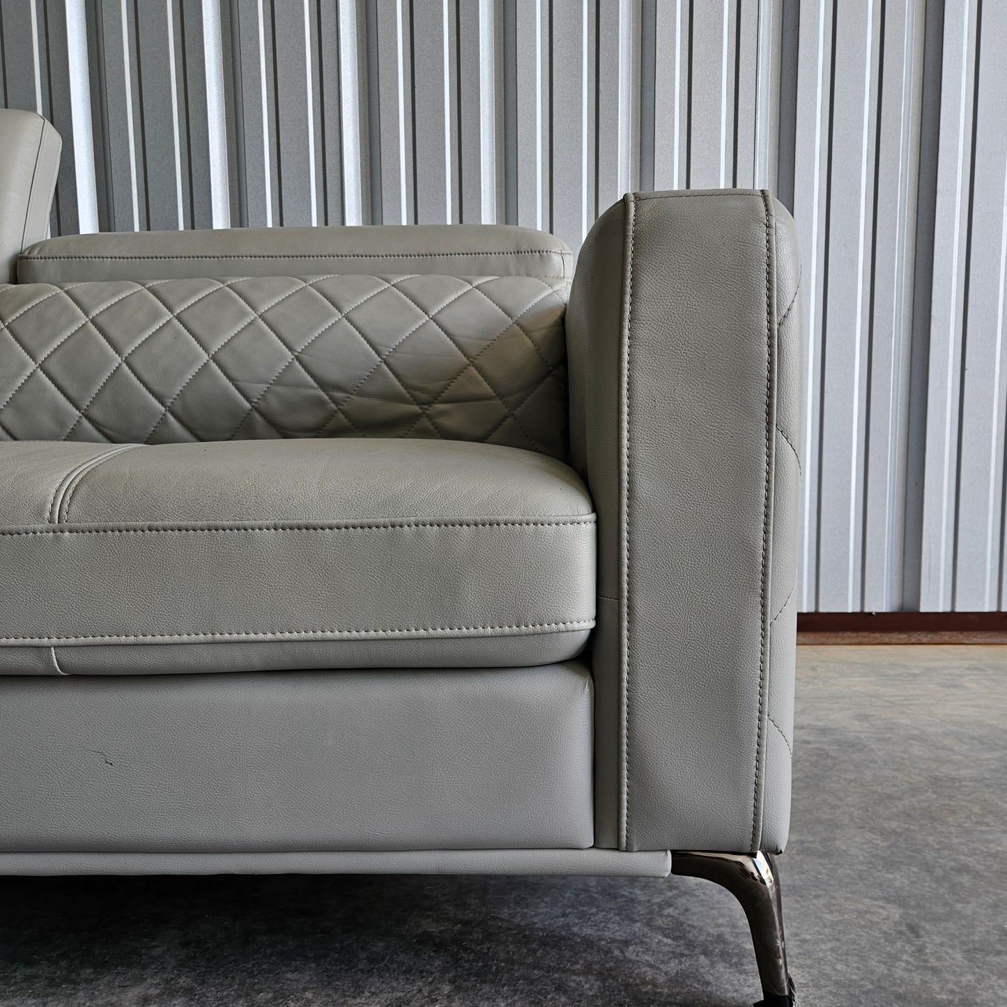 U Chaise Sectional  Light Gray Faux Leather + Storage Ottoman