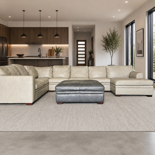 U Chaise Sectional Leather Light Beige + Ottoman Luxury for sale!