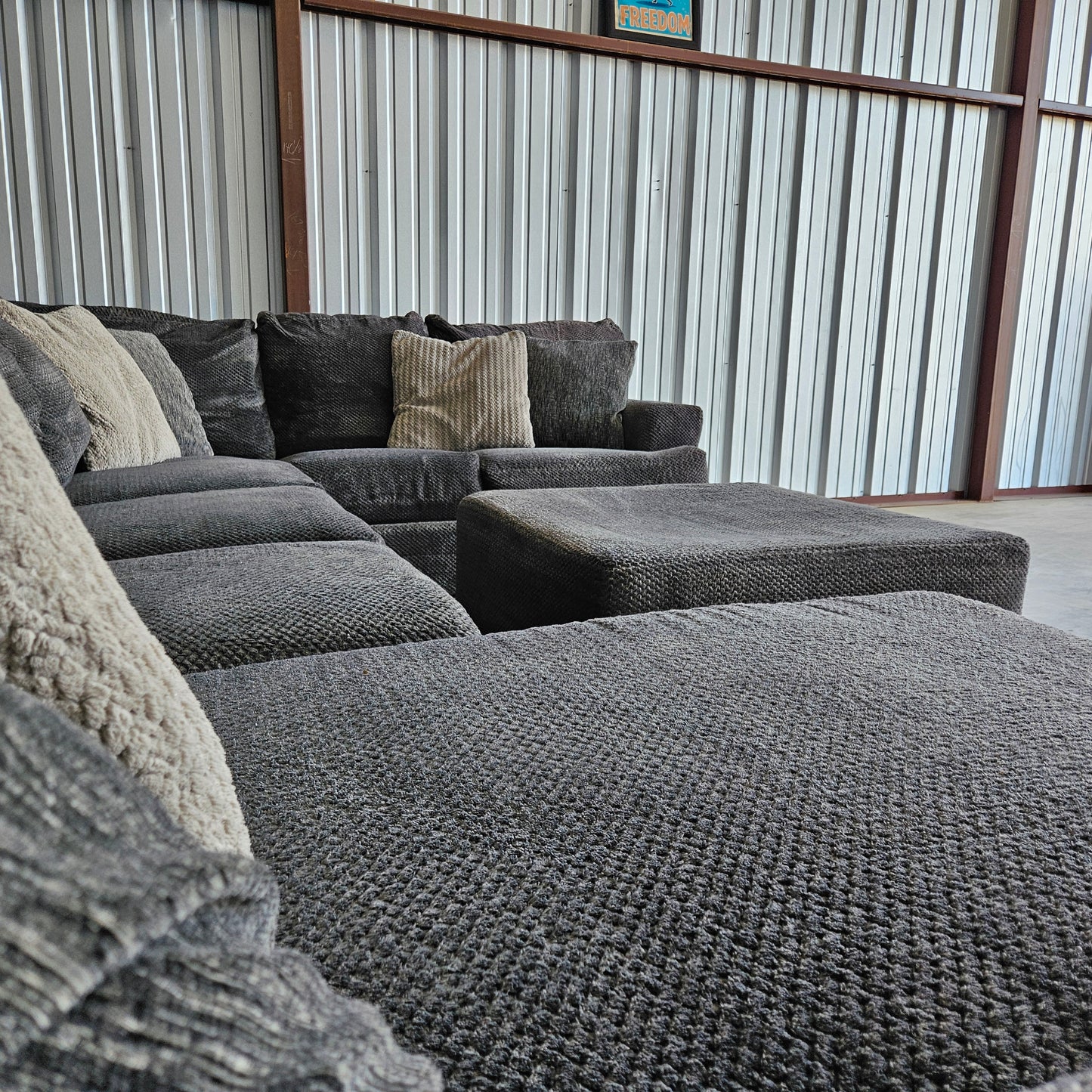 U Chaise Sectional Fleece Dark Gray + Ottoman  for sale!