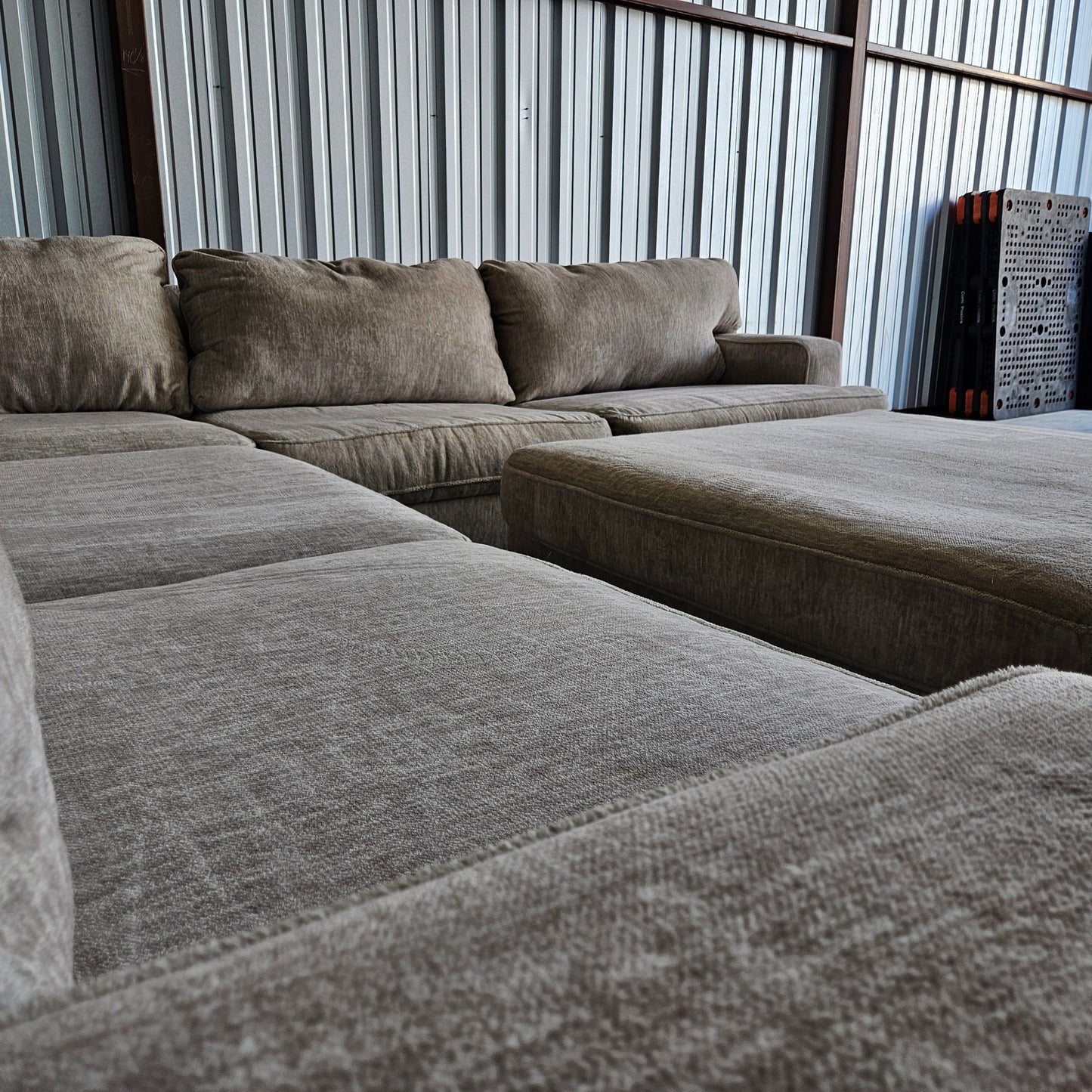 L Shape Sectional  Light Gray Fleece + Ottoman