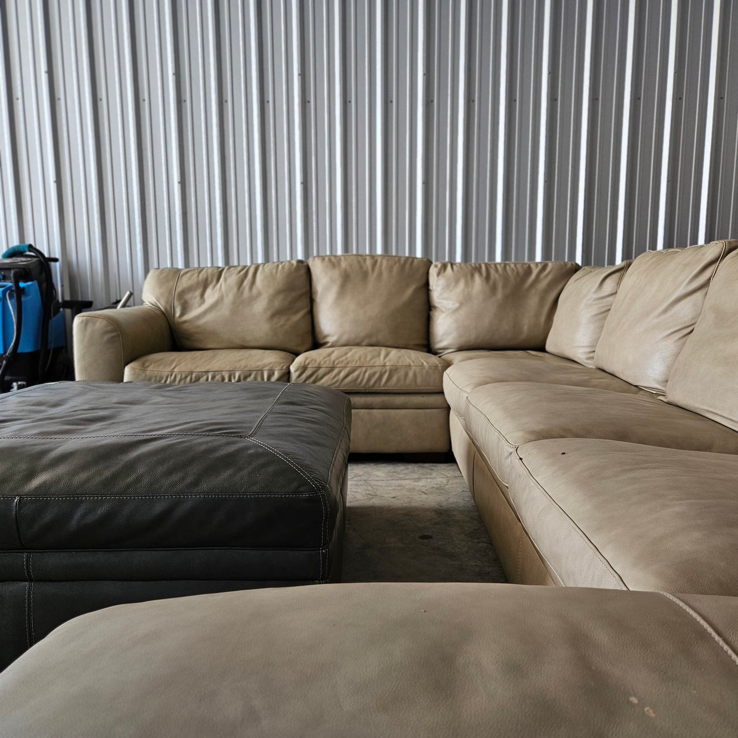 U Chaise Sectional Leather Light Beige + Ottoman Luxury for sale!