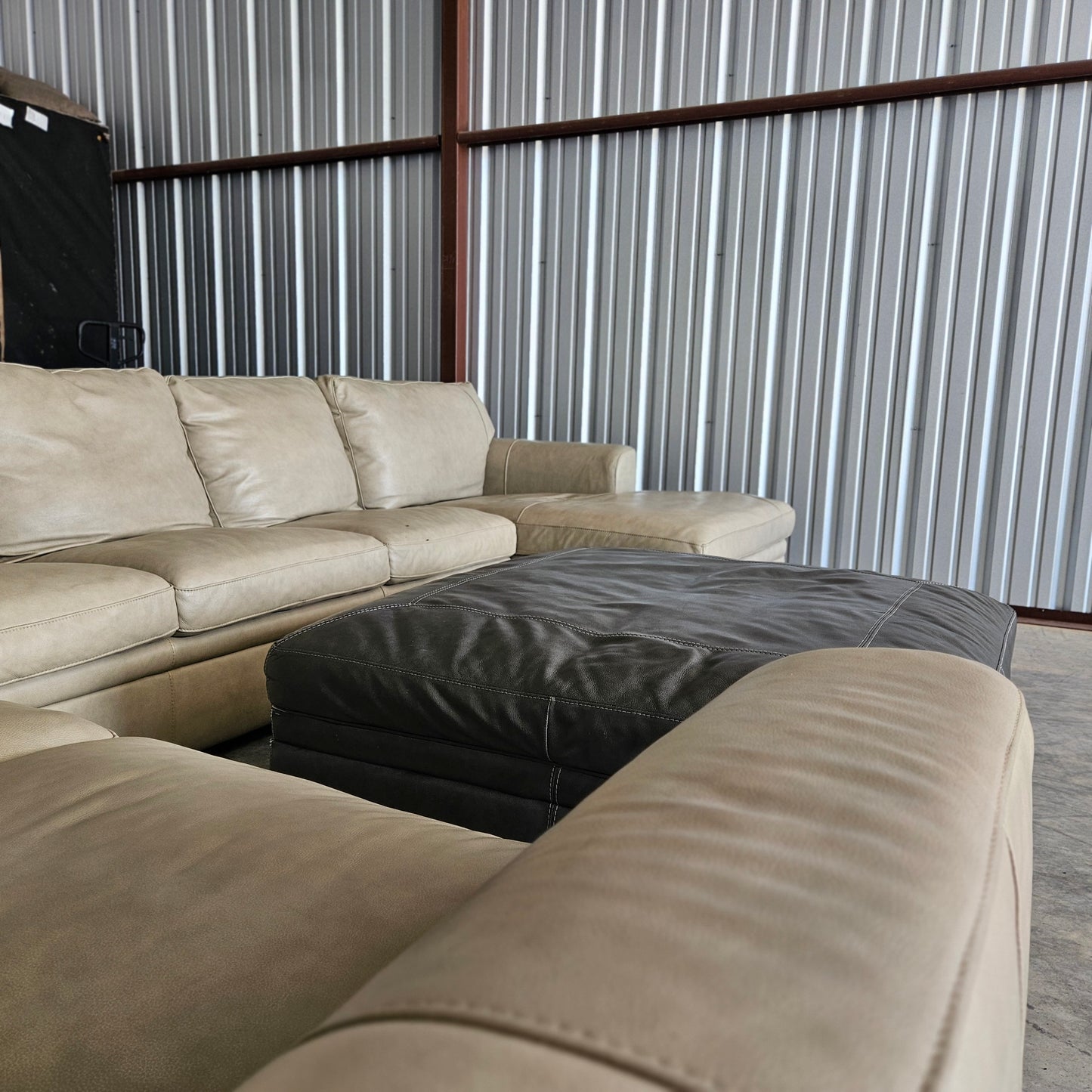 U Chaise Sectional Leather Light Beige + Ottoman Luxury for sale!