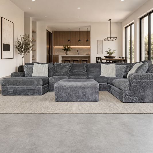 U Chaise Sectional Fleece Dark Gray + Ottoman  for sale!