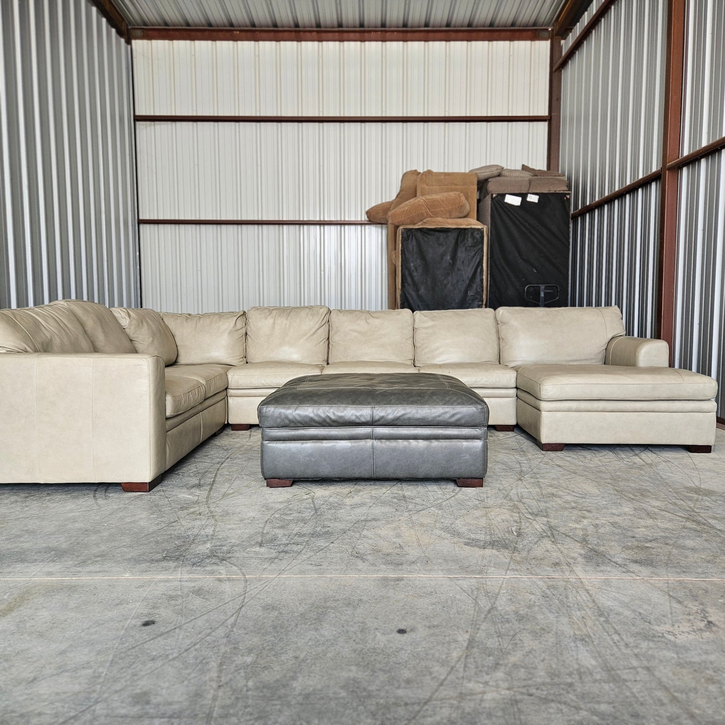 U Chaise Sectional Leather Light Beige + Ottoman Luxury for sale!
