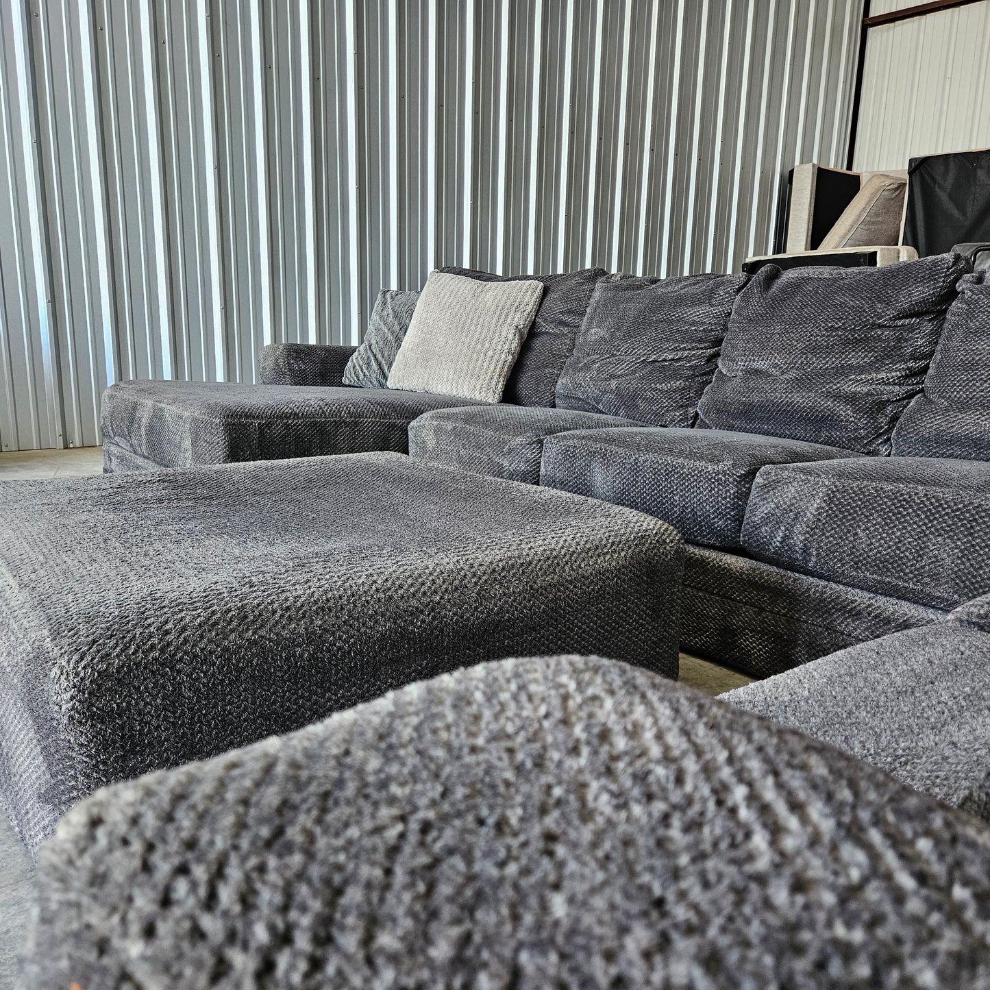 U Chaise Sectional Fleece Dark Gray + Ottoman  for sale!