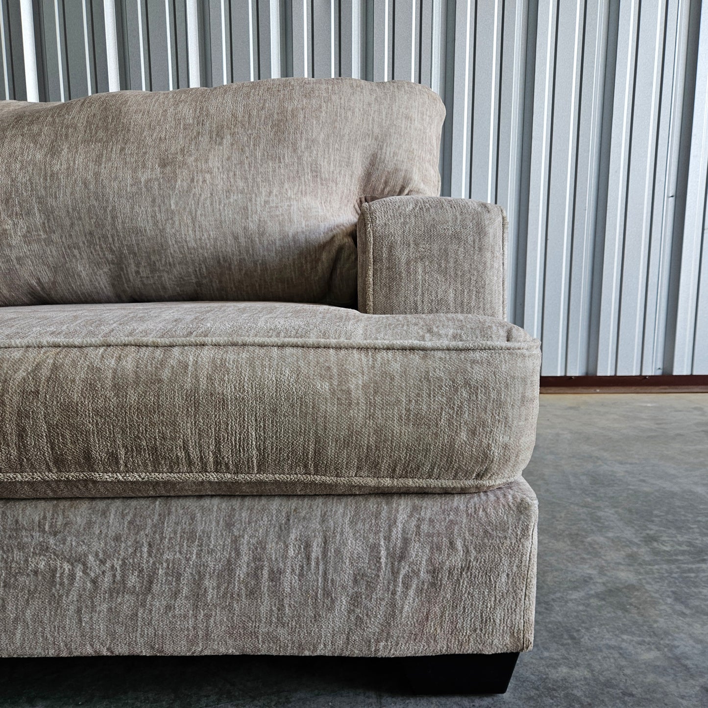 L Shape Sectional  Light Gray Fleece + Ottoman
